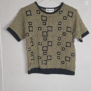 Jan Leslie Black and Gold Square Pattern Sweater